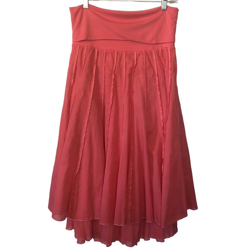 Anthropologie Lapis 100% Cotton Linen Feel Tiered Skirt Size Medium